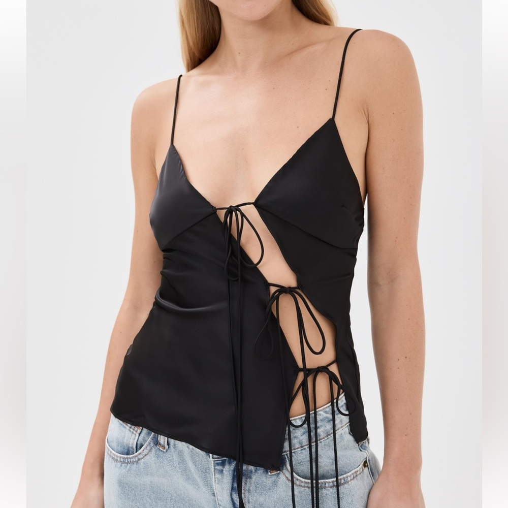 Lioness Black Satin Tie-Front Cami Top